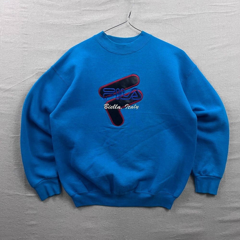 Fila Sweatshirt Mens XL Blue Vintage Embroidered Biella Italy Made in USA Cotton